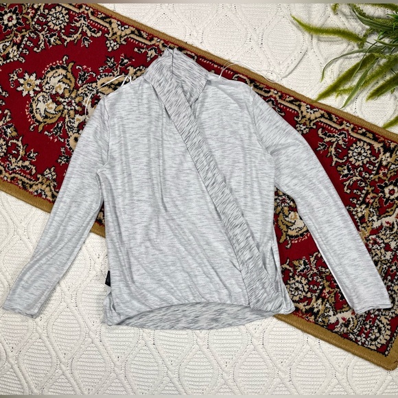 Mesh + Lace Long Sleeve Wrap Women's Shirt Top Space Dye Gray Size M - Picture 3 of 7